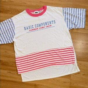Vintage Gitano White & Pink Striped Tee 80s Style One Size 1980s